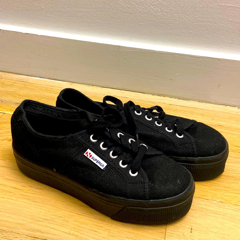 SUPERGA Platform Black Sneakers